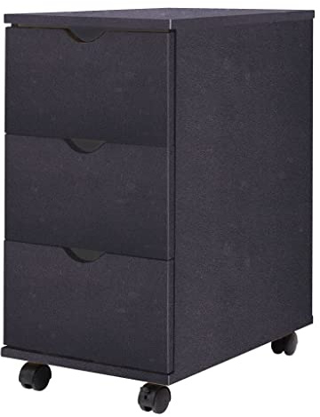 Schubladenelement 33x45x60 cm, Schwarz, Rollcontainer mit 3 Schubladen, Holzwerkstoff, Rollen, Bürocontainer, Aktenschrank, Beistellschrank für Büro, Arbeitszimmer