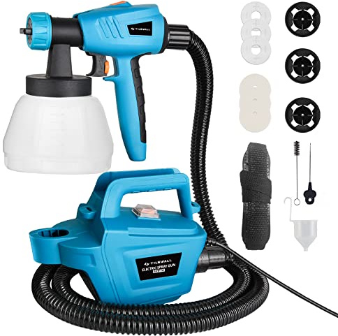 Tilswall Pistolet a Peinture, 800W Pistolet Peinture Electrique,1300ML Récipient Détachable,3 Buses et 3 Motifs, Facile à Pulvériser et Propre pour Maison, Armoires, Clôtures, Plafonds
