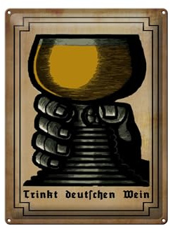 Femer Blechschild Alkohol 30x40 cm Trinkt deutschen Wein Hand mit Weißwein Deko Schild