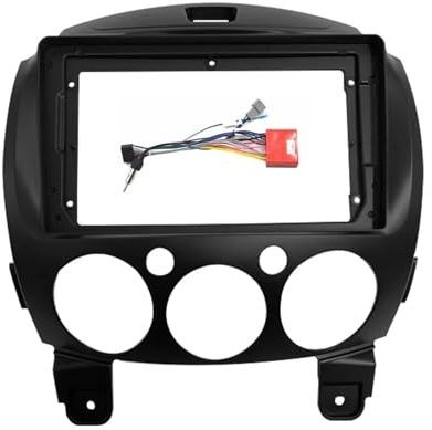 Conjunto de Panel de Radio para Mazda 2 2007-2014 9 Pulgadas Radio Coche Reproductor Marco Carcasa 2Din Unidad Principal Fascia Panel Cubierta Tablero Kit Montaje Autoradio(Frame Cable)