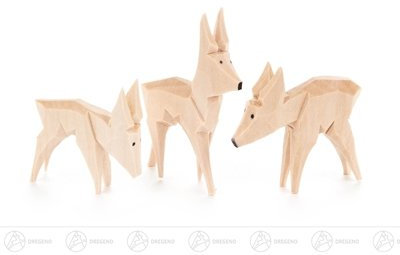 Rudolphs Schatzkiste Miniatur Rehe geschnitzt (3) Höhe ca 4,5 cm NEU Erzgebirge Weihnachtsfigur Holzfigur