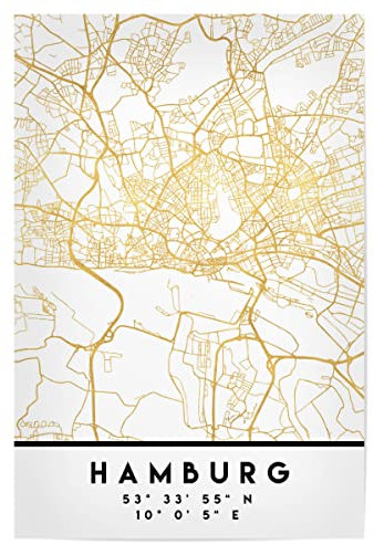 artboxONE Poster 60x40 cm Hamburg Städte Hamburg Germany Street MAP Art - Bild Hamburg Coordinates Deutschland
