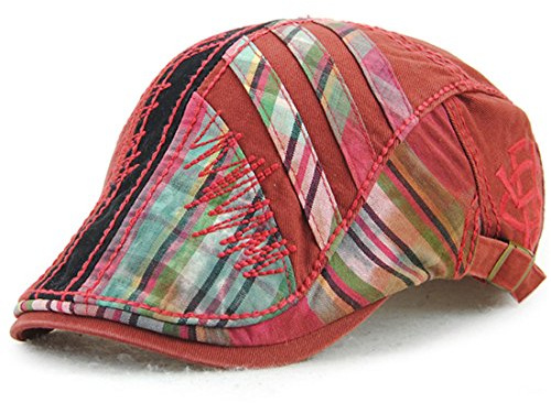 Roffatide Gestreift Plaid Patchwork Schirmmützen Baskenmütze Barett Kappe Golfermütze Hut Rot