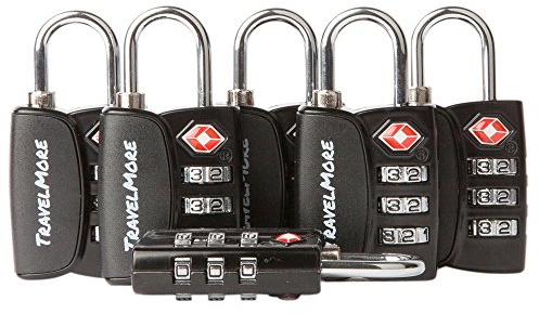 TSA-Schlösser mit Öffnungs-Alarmanzeige | TSA-Kofferschloss für Flugreisen | Zahlenschlösser mit Open-Alert-Anzeige | Gepäckschlösser für Koffer, Rucksack, Gepäck | 6 Stück, Schwarz