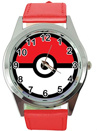 Runde Uhr mit rotem Lederarmband für Taschenmonster-Fans