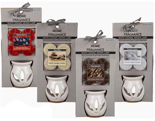 Set Of 2 Wax Melt Burner Ceramic Essential Oil Burners | Love Decor Pattern Scented Diffuser Warmer | Home Bedroom Holder Candle Aromatherapy - Xmas Gift Set