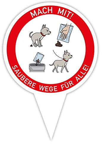 Steckschild Anleitung Hunde-Kot entfernen I Alu-Verbund 16 x 24,5 cm I Saubere Wege für alle I zum Stecken am Straßen- Beet- und Wegesrand I hin384