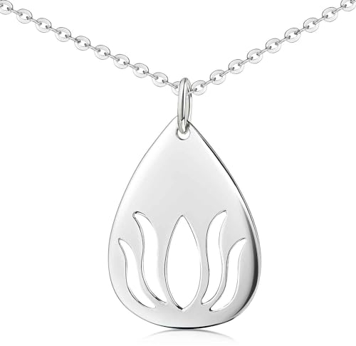 Materia Lotusblume Anhänger 925 Silber Lotusblüte Kette Tropfen Damen Teenager in Schmuck-Etui KA-64-K30-40 cm