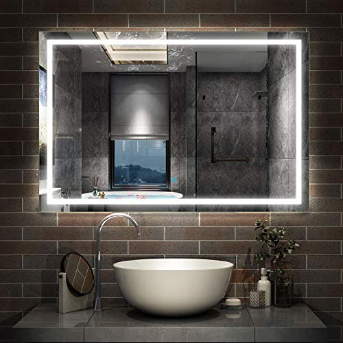 Miroir de Salle de Bain 140x80cm Anti-buée Miroir Mural avec éclairage LED modèle Carré