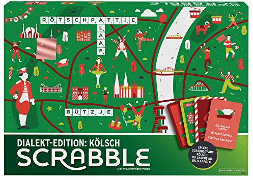 Mattel Games GGN23 - Scrabble Dialekt-Edition Köln, Brettspiel, Gesellschaftsspiel, Familienspiel, ab 16 Jahren
