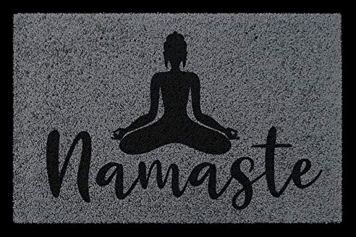 Interluxe Fußmatte mit Spruch - Namaste/Buddha - 40x60cm Fussmatte Türmatte Türvorleger Dekomatte (Dunkelgrau)