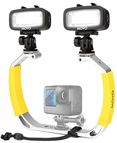 Movo DiveRig1 XL Diving Rig Bundle mit wasserdichten LED-Lichtern - Kompatibel mit GoPro Hero, HERO5, HERO6, HERO7, HERO8, HERO9, HERO10 und DJI Osmo Action Cam - Tauchzubehör für Unterwasserkamera