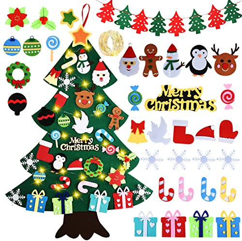 Felt Christmas Tree, Kids Christmas Tree, DIY Christmas Tree with 35pcs Ornaments, Xmas Gifts for Kids, New Year Handmade Wall Hanging Decorations
