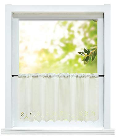ESLIR Weiße Scheibengardine Bistrogardinen Blickdicht Kurzstore Küche Gardinen mit Blumen Muster Lasercut BxH 120x45cm 1 Stück