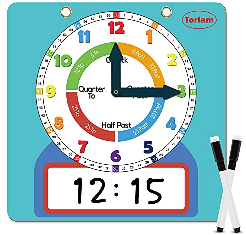 Large Magnetic Dry Erase Learning Clock for Kids Learn to Tell Time,12 Demonstration Teaching Time Practice Clock Analog Clocks with Pen, Classroom Supplies Homeschool Essentials Learning Resources