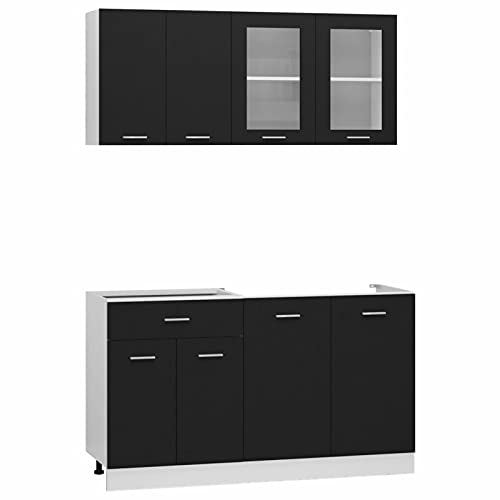 Tidyard Juego de Muebles de Cocina Armarios de Pared de Cocina Armarios de Pared para baño 4 Piezas aglomerado Negro