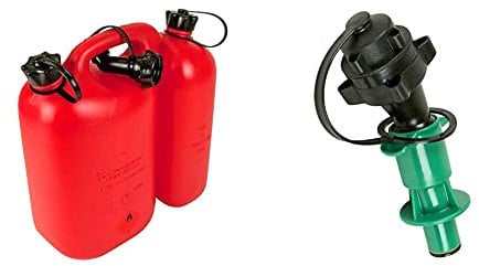 Oregon 562407 Red Combi-Can, 5 litres Fuel and 3 litres Oil & 562612 Safety Spout for Combi-Can - Green
