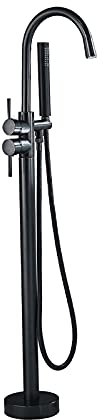 SHUGUANG Robinet de Baignoire sur Pied Noir Mitigeur de Baignoire Ilot Autoportante Laiton Mitigeur de Douche Au Sol avec Douchette, Double Poignée Robinet de Douche