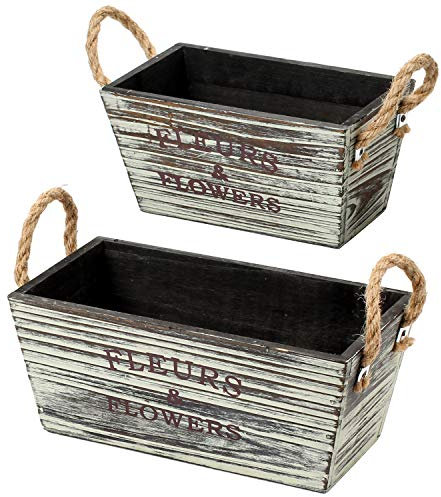 Oairse 2-er Set Blumentopf Pflanzentöpfe aus Echtholz Natürliche Holzkisten Trapezförmige Shabby Vintage Antik Look Deko Pflanzkiste zum Bepflanzen oder Dekorieren