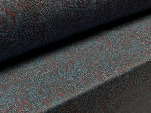 Scuba Neopren-Stretch-Stoff, Meterware, Paisleymuster, Blau / Weinrot