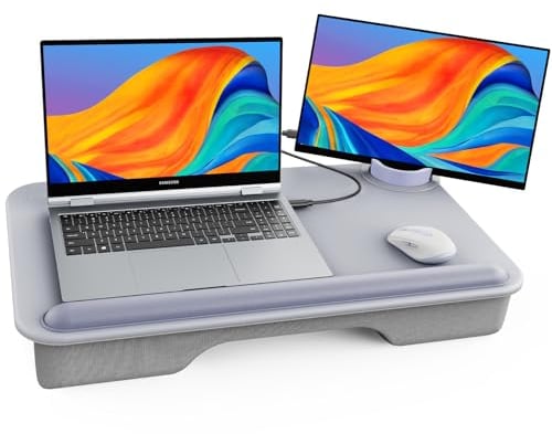 SAIJI Laptop Lap Desk for Bed—Fits Up to 17 Laptop & MacBook,Lightweight Tray Table with Soft Leather Wrist Pad,Sturdy Phone/Tablet Holder,Laptop Stand with Cushion for Home Office/Gaming On Couch