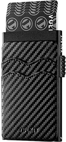 VULKIT Porte Carte de Credit Femme avec Fentes en Cuir Slim Porte Carte Metallique Automatique Porte Carte Bancaire Anti Piratage pour 5-9 Cartes