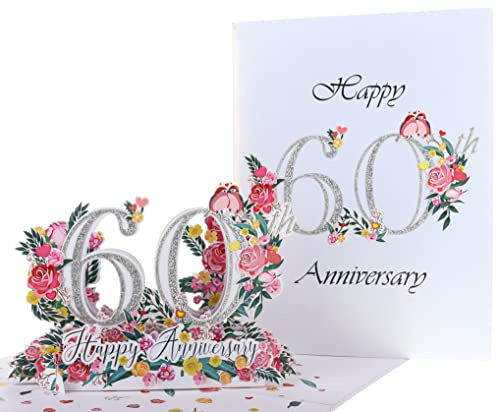 iGifts And Cards 3D-Pop-Up-Grußkarte zum 60. Hochzeitstag, perfektes Paar, elegante Hochzeit, Hochzeit, romantisch, Zusammensein, Diamant-Glückwünsche, Lovebirds, Love 'N Happiness
