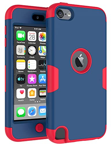 Callyue iPod Touch Hülle – 2-in-1 Schutzhülle aus PC und Silikon für iPod Touch 5/6/7, Marineblau und Rot