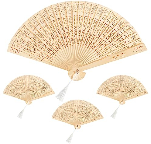4 Stück Bambus Handfächer Hochzeitsfächer Dekoration Faltfächer Folding Fans Hand Klappfächer, Handheld Faltventilator Chinesischer Fächer Mit Quasten für Männer Damen Hochzeit