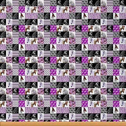 Polsterstoff für Pferde Western Cowgirl Farmtier Stoff Meterware für Kinder Mädchen Teenager Frauen Geometrisches Streifengitter Dekorationsstoff Polster und Wohnakzente Lila 92 x 150 (HxB)