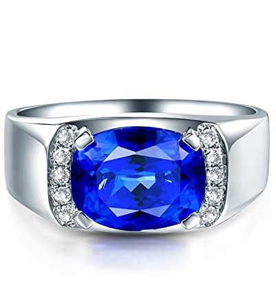 Ring Männer Weißgold, Verlobungsringe Verlobungsring 18 Karat (750) Weißgold mit 3,49ct Blau Ovalschliff Tansanit Größe 60 (19,1)