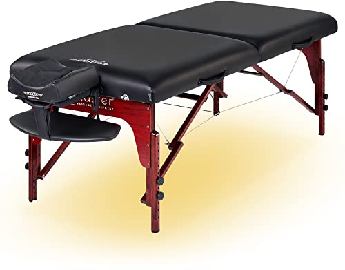 Master Massage 71cm Montclair Therma Top Klappbare Mobile Massageliege Massagebank Behandlungsliege aus Holz mit Ambiente Beleuchtung Beheizbare Schwarz