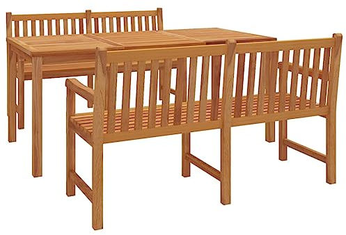 vidaXL Gartenmöbel 3-TLG. Tisch Bank Gartengarnitur Sitzgruppe Gartenset Sitzgarnitur Gartentisch Esstisch Gartenbank Massivholz Teak