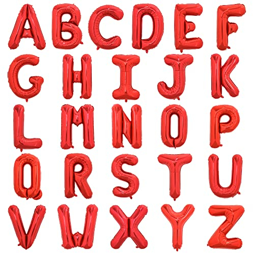 TONIFUL 52 Pieces 16 Inch Red Letter A-Z Balloons,Custom Phrase Mylar Foil Alphabet Letter DIY Personalized Phrase Banner for Birthday Anniversary Celebration Graduation Party Supplies Decoration