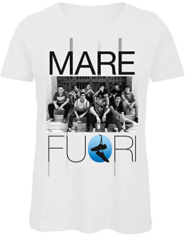 Bughyprint Tshirt Maglia Maglietta Cotone Donna Casual Girocollo Mare Fuori Fiction CE Sta O Mar for Bianca IO SO Rosa Ricci, M