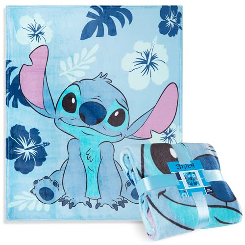 Disney Stitch Fleecedecke für Kinder, Weiche Kuscheldecke 150x130cm (Light Blau Stitch)