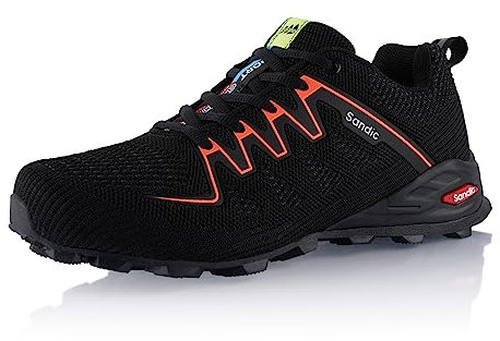 Fusskleidung® Damen Herren Wanderschuhe Atmungsaktive Trail Running Trekkingschuhe Schwarz Orange EU 42