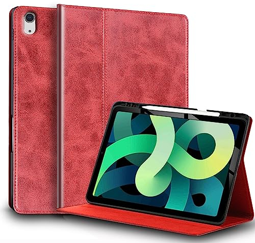 Gexmil Leder Hülle für iPad (A16) 11. Generation 11 Zoll 2025, iPad 10. Generation 10,9 Zoll 2022, Echt Leder Cover mit Stifhalter,Stoßfest,Automatischer Schlaf/Aufwachen,Rot