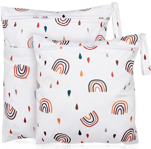 Loscarol,2 Stück wetbag Kindergarten groß,nasstasche Wet Bag windeltasche klein,nassbeutel Kindergarten personalisiert for Baby stoffwindeln (Regenbogen)