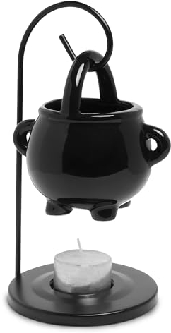 Anbar Cauldron Wax Melt Burner with Tealight Candle, Warming Stand, Decorative Hanging Living Room Home Decor and Aromatherapy, Spooky Halloween Black Warmer Pot