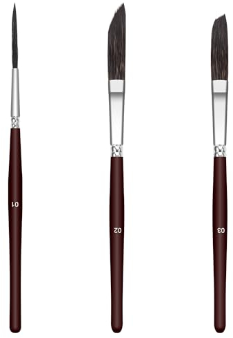 Pinstriping Brush 3 Size Kit (01, 02, 03) - High Performance Striping Brushes with Measuring Paint Cup, pinstriping, Blue Squirrel Hair, Sign, Lettering, Professional Art Supplies