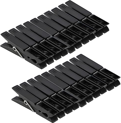 KADAX Lot de 20 pinces à linge en plastique robuste, pinces à chaussettes colorées, pinces résistantes au vent pour l'intérieur et l'extérieur (20 pièces/noir v2)