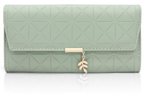 Portefeuille Femme Longue PU Cuir, Porte Monnaie Femmes Grande Capacite avec Compartiment à Monnaie Zippé, Longue Porte Feuilles pour Femme avec 9 Emplacement de la Carte (B-Vert)