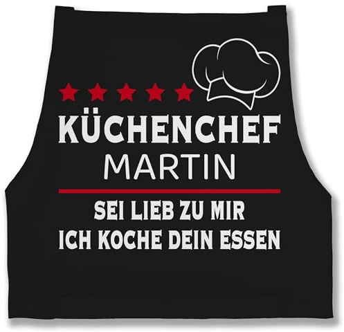 Geschenk mit Namen personalisiert by Shirtracer - Schürze - Kochschürze Herren Männer - Küchenchef mit Name Sei lieb zu mir ich koche dein Essen I Hobbykoch Geschenk