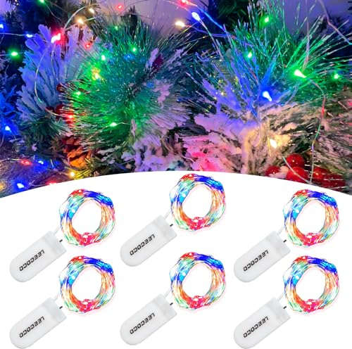 LEECOCO 6 Stück 2m 20 Led lichterkette mit batterie,fur Weihnachten, Hochzeitsdekoration (6 Stück Mehrfarbig)