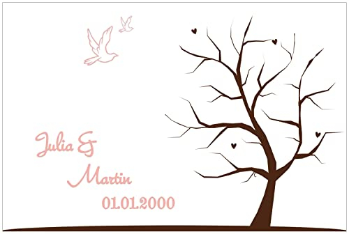 Wallario Glasbild Hochzeitsbaum zum selbst gestalten + Wunschname und Datum - 60 x 90 cm Wandbilder Glas in Premium-Qualität: Brillante Farben, freischwebende Optik