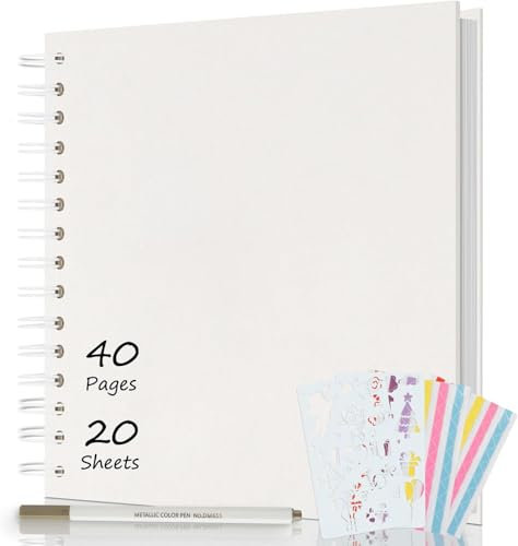 AIOR Fotoalbum zum Selbstgestalten und Einkleben, DIY Spiralalbum 40 Seiten, Fotoalben Scrapbook 21x21cm, Fotobuch für Baby Valentinstag Geburtstag Jahrestag Geschenk (Weiß)