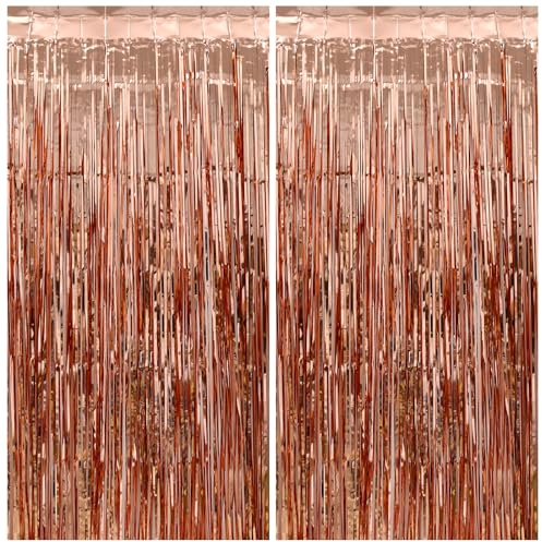 2 Stück Lametta Vorhang Rosegold, 1m x 2m Folien Fransen Lametta Vorhänge, Rosegold Luftschlangen Party Vorhänge für Geburtstag Deko, Party Deko, Hochzeit Deko, Happy Birthday Deko, Baby Shower Deko