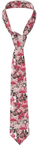 FWJZDSP Krawatte mit Flamingo-Blumenmuster, passendes Einstecktuch, schmale Herrenkrawatte mit Flamingo-Botanik-Print für Hochzeit und Party