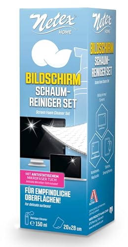 NETEX Bildschirm Schaumreiniger Set mit Bildschirmreiniger 150ml & Mikrofasertuch I Display Reiniger geeignet für alle Bildschirme I Screen Cleaner